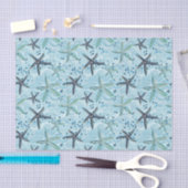 Papier Mousseline Clair bleu et or Starfish sur Ocean Wave Motif (Artisanat)
