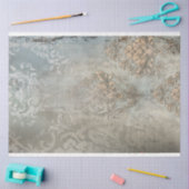 Papier Mousseline Clair gris bleu, Patiné Arrière - plan damassé (Artisanat)