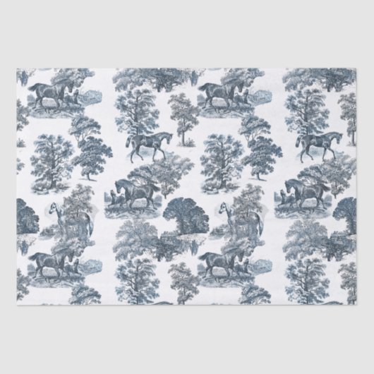 Papier Mousseline Classé Elegant Rustic Blue Horses Country Toile (Recto)