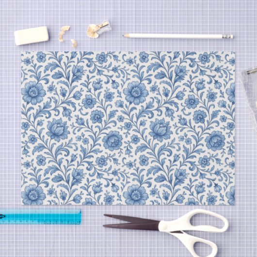 Papier Mousseline Classé Hollandais Delfts Blue Floral Art Motif (Artisanat)