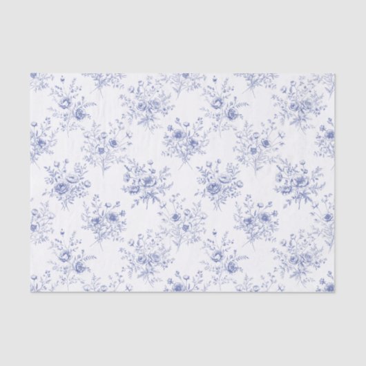 Papier Mousseline Classic Blue Flowers Pattern French blue toile (Recto)