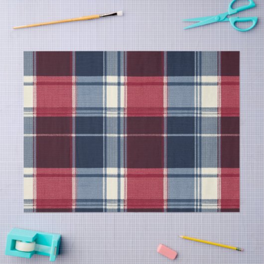 Papier Mousseline Classic Christmas Blue and Red Plaid (Artisanat)