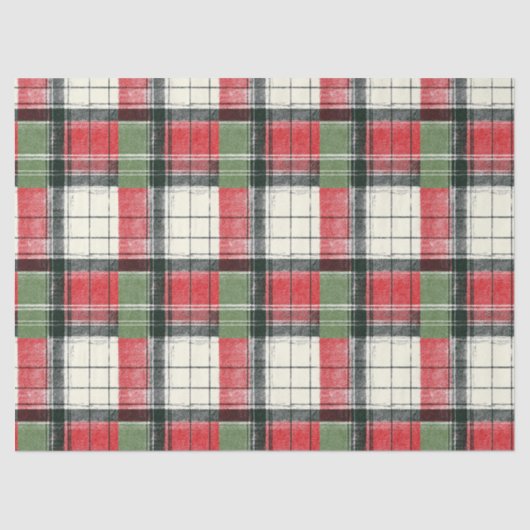 Papier Mousseline Classic distressed green and red plaid (Recto)