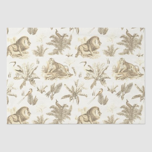 Papier Mousseline Classic Elegant Lion Tiger Toile Beige (Recto)