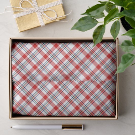 Papier Mousseline Classic Green Rouge Bleu Blanc Plaid Check Motif (Cadeau)