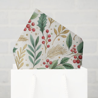 Papier Mousseline Classic Merry & Bright Red Green and Gold Holly