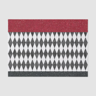 Papier Mousseline Classic noir blanc rouge arlequin Jacquard diamant
