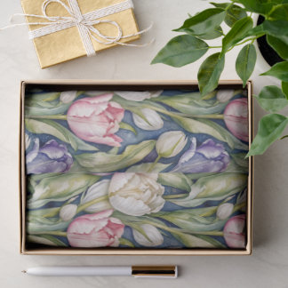 Papier Mousseline Classic Pink, Purple, Whute Tulips
