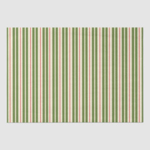 Papier Mousseline Classic Retro Stripes de Noël Olive Cream Rouge