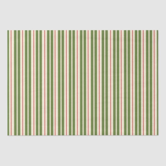 Papier Mousseline Classic Retro Stripes de Noël Olive Cream Rouge (Recto)