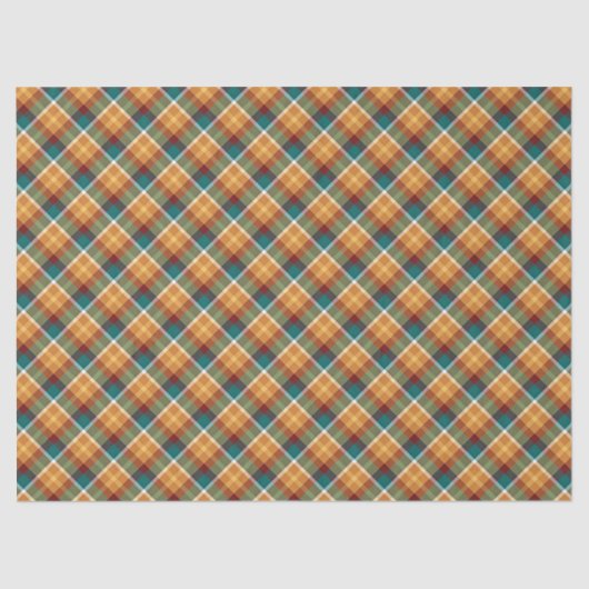 Papier Mousseline Classic Teal Blue Green Orange Tartan Pattern (Recto)
