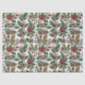 Papier Mousseline Classic Vintage Christmas Plaid & Holly Pattern (Recto)