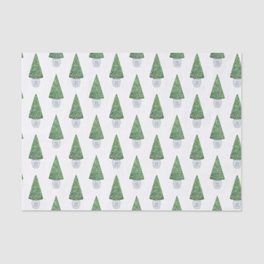 Papier Mousseline Classique Boxwood Topiary Et Bleu Blanc Pot Chinoi (Recto)