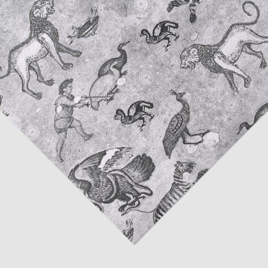 Papier Mousseline Classique Mosaïque romaine Animaux Gris (Détail)