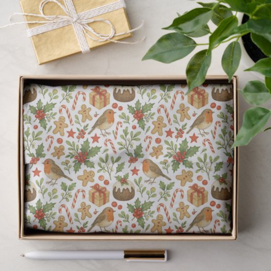 Papier Mousseline Classy Botanical Holly Floral Art Motif (Cadeau)
