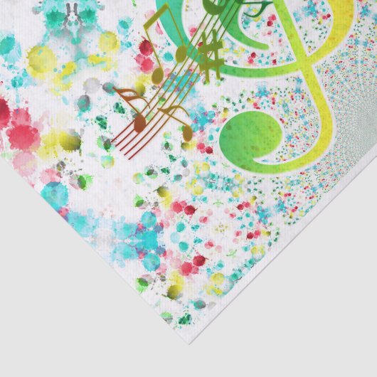 Papier Mousseline Clef Vert Et Notes Musicales (Détail)