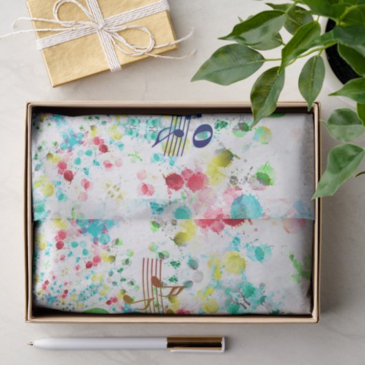 Papier Mousseline Clef Vert Et Notes Musicales (Cadeau)