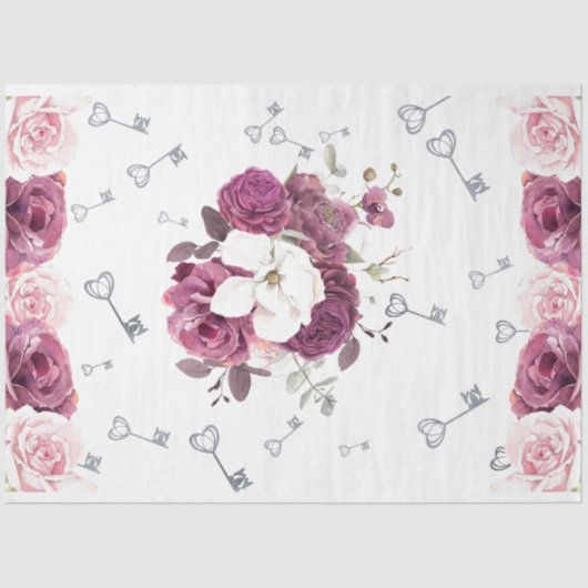 Papier Mousseline Clés d'argent et papier papier Mariage floral (Recto)