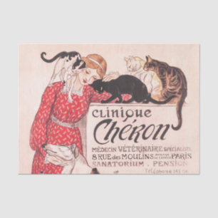 Papier Mousseline Clinique Cheron Vintage Chien Chat Steinlen Poster