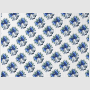 Papier Mousseline Cloches de Noël en argent avec Bow bleu