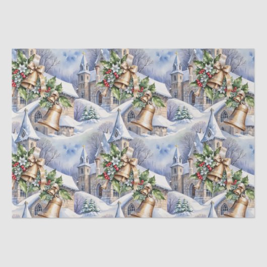 Papier Mousseline Cloches d'or du jour de Noël (Recto)