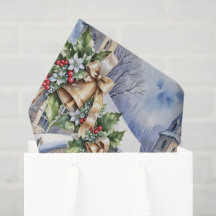 Papier Mousseline Cloches dorées de Noël