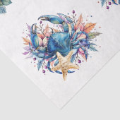 Papier Mousseline Coastal Beach Floral Blue Crab & Shells Decoupage  (Détail)