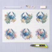 Papier Mousseline Coastal Beach Floral Blue Crab & Shells Decoupage  (Artisanat)
