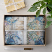 Papier Mousseline Coastal Beach Floral Blue Crab & Shells Decoupage  (Cadeau)