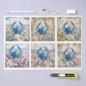 Papier Mousseline Coastal Beach Floral Blue Crab & Shells Decoupage  (Artisanat)