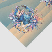 Papier Mousseline Coastal Beach Floral Blue Crab & Shells Decoupage  (Détail)