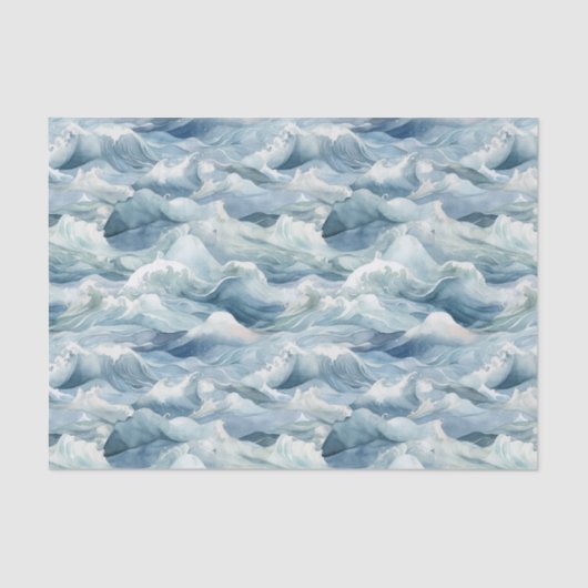 Papier Mousseline Coastal Ocean Waves Watercolor Nautical (Recto)