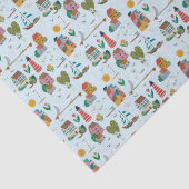 Papier Mousseline Coastal Village Blue Baby shower Party (Détail)