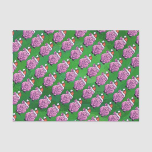 Papier Mousseline Cochon de vacances à Santa Hat Motif sur Vert (Recto)
