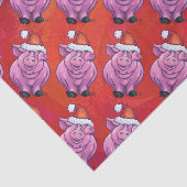 Papier Mousseline Cochon mignon à Santa Hat sur rouge (Détail)