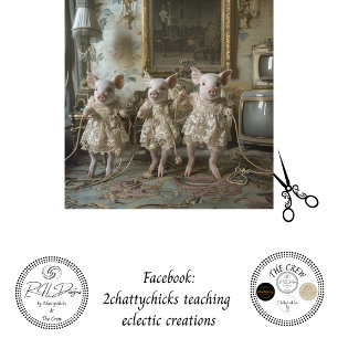 Papier Mousseline Cochons Miniatures en Robes Vintage Faisant du Cor