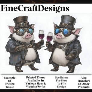 Papier Mousseline Cochons Steampunk Joyeux + Vin Rouge AH8 Découpage