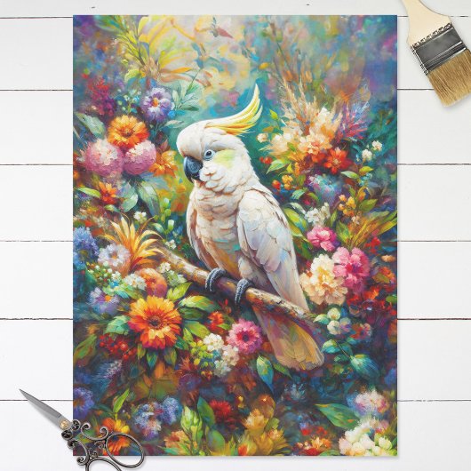 Papier Mousseline Cockatoo aux fleurs colorées Découpage