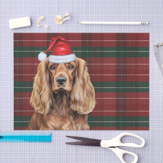 Papier Mousseline Cocker Spaniel à carreaux rouges Noël (Artisanat)