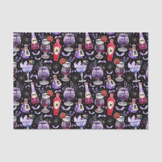 Papier Mousseline Cocktails et potions d'Halloween violet rouge (Recto)