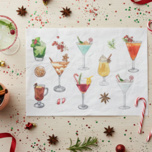 Papier Mousseline Cocktails Festive Aquarelle Martini de Noël
