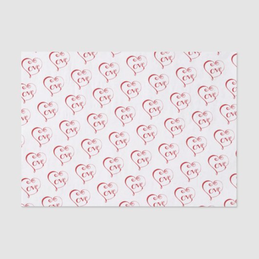 Papier Mousseline Coeur d'Amour Lettré à la main en rouge (Recto)
