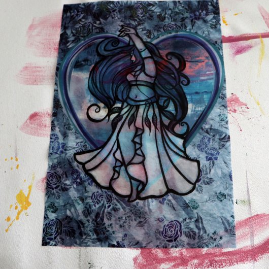 Papier Mousseline Coeur d'amour turquoise et violet danseuse du vent