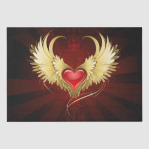 Papier Mousseline Coeur rouge avec ailes d'or