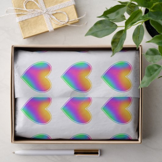 Papier Mousseline Coeurs arc-en-ciel (Cadeau)