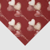 Papier Mousseline Cœurs Ballons Amour Rouge Crème (Détail)
