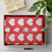 Papier Mousseline Coeurs, blanc sur papier tissus rouges (Cadeau)