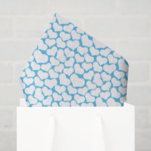 Papier Mousseline Cœurs Blancs Bleu Ciel Design Joyeux