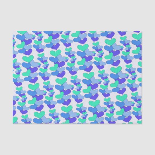 Papier Mousseline Coeurs bleu violet vert (Recto)