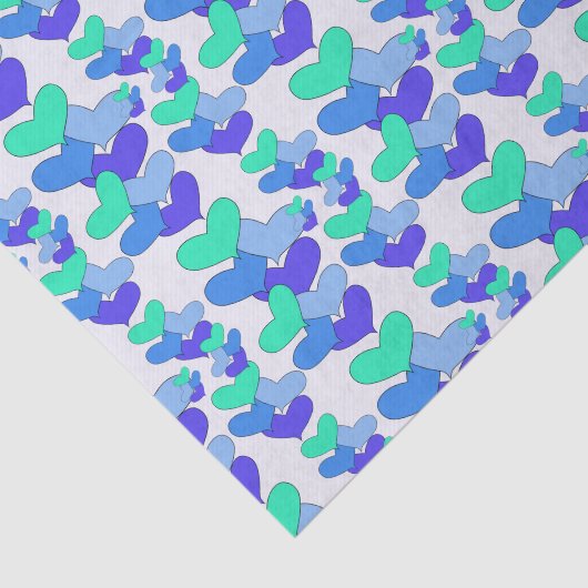 Papier Mousseline Coeurs bleu violet vert (Détail)